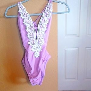 BCA llilac lace detailed one piece bathing suit